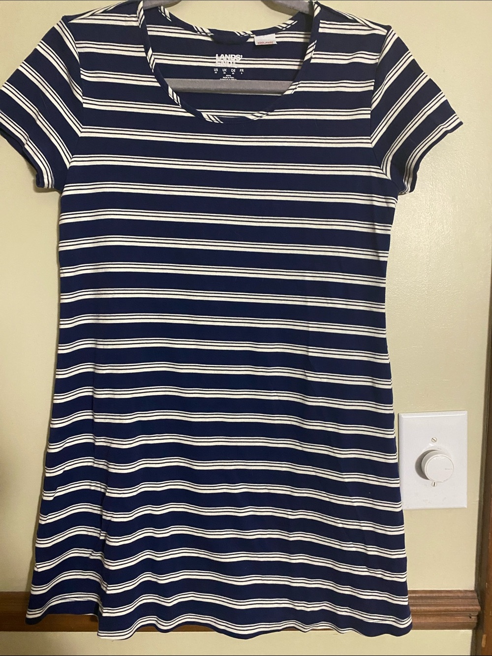Lands' End Navy and White Striped Midi Dress